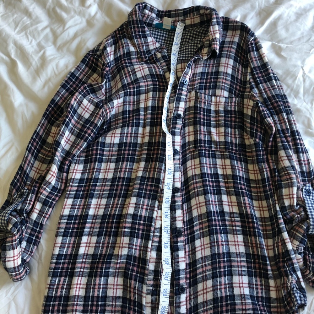 Pink and blue button down plaid shirt